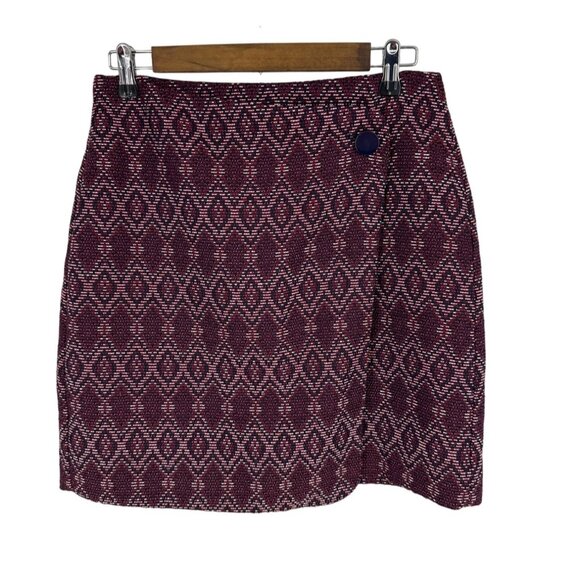LOFT Faux Wrap Jacquard Textured Geo Diamond Pattern Mini Skirt Size 6 - Picture 1 of 9